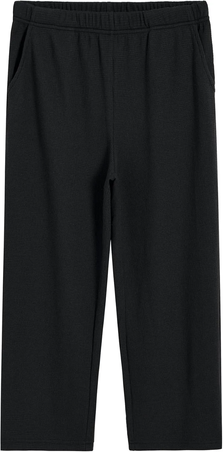 Latuza Women's Petite Short Lounge Pants Waffle Knit Pants Wide Leg