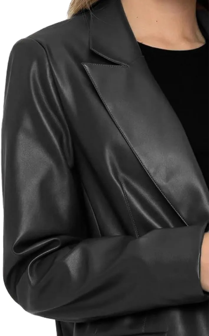 Leather Blazer For Women Real Lambskin 2 Button Casual Leather Jacket Women Classic Womens Leather Blazer