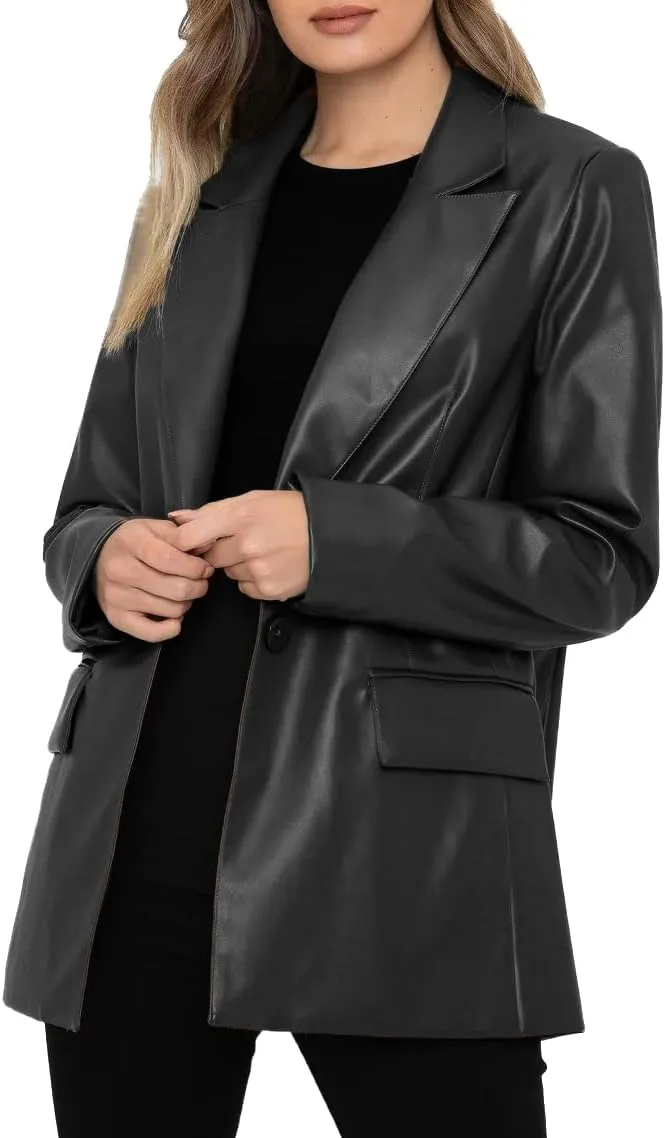 Leather Blazer For Women Real Lambskin 2 Button Casual Leather Jacket Women Classic Womens Leather Blazer