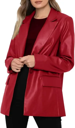 Leather Blazer For Women Real Lambskin 2 Button Casual Leather Jacket Women Classic Womens Leather Blazer