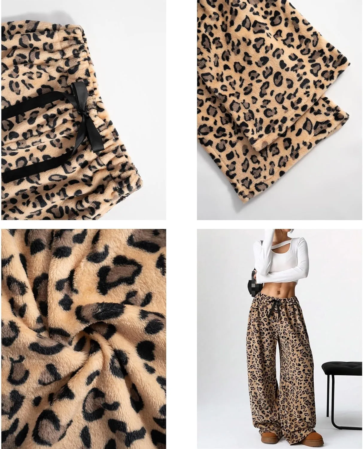 Leopard Pants Women Therian Fuzzy Pajama Pants Y2k Cheetah Pants Grunge High Waisted Fluffy Pants