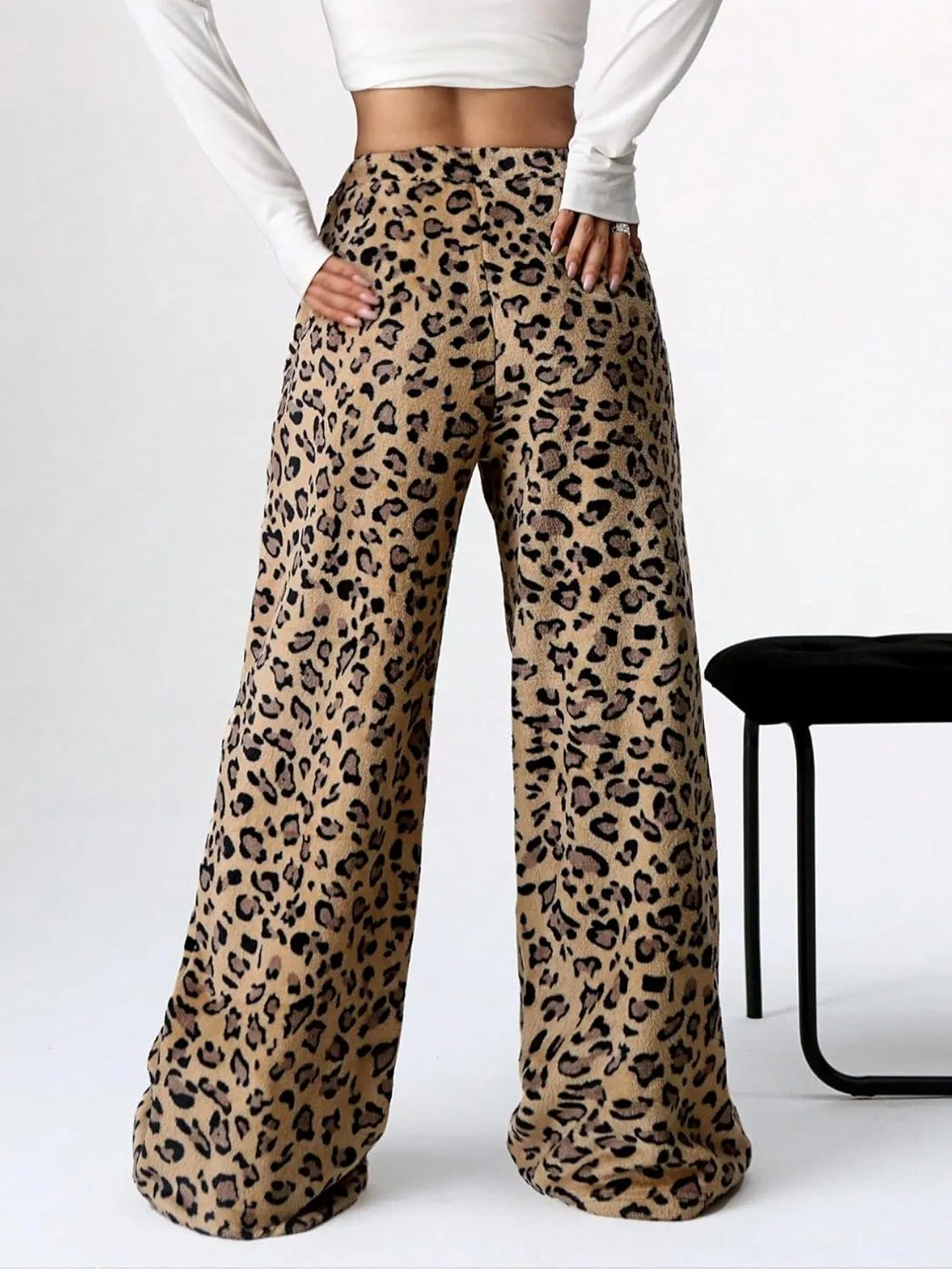 Leopard Pants Women Therian Fuzzy Pajama Pants Y2k Cheetah Pants Grunge High Waisted Fluffy Pants