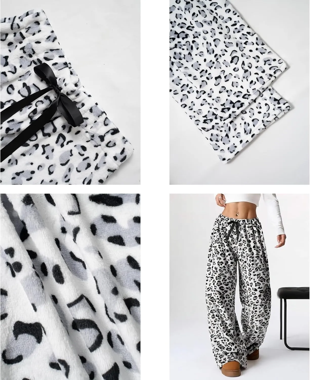 Leopard Pants Women Therian Fuzzy Pajama Pants Y2k Cheetah Pants Grunge High Waisted Fluffy Pants