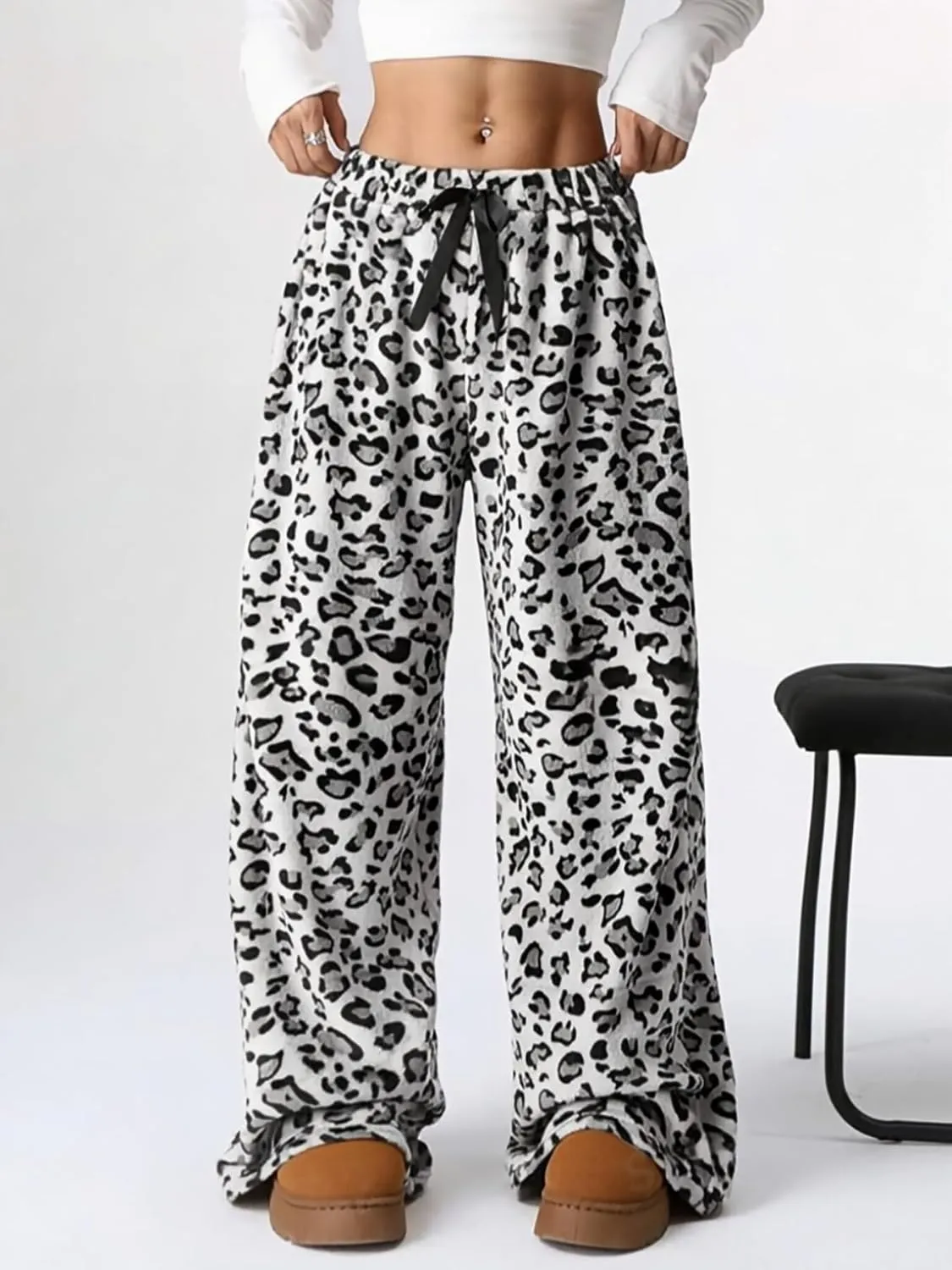 Leopard Pants Women Therian Fuzzy Pajama Pants Y2k Cheetah Pants Grunge High Waisted Fluffy Pants