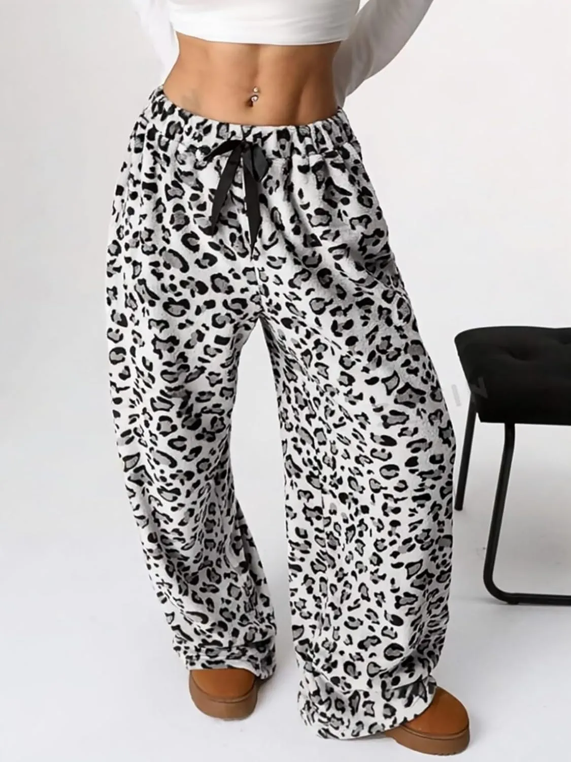 Leopard Pants Women Therian Fuzzy Pajama Pants Y2k Cheetah Pants Grunge High Waisted Fluffy Pants