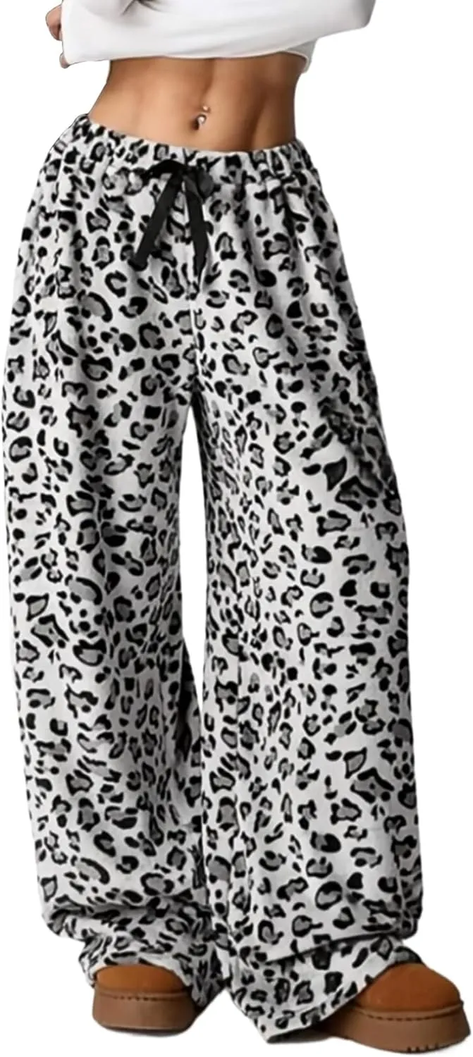 Leopard Pants Women Therian Fuzzy Pajama Pants Y2k Cheetah Pants Grunge High Waisted Fluffy Pants