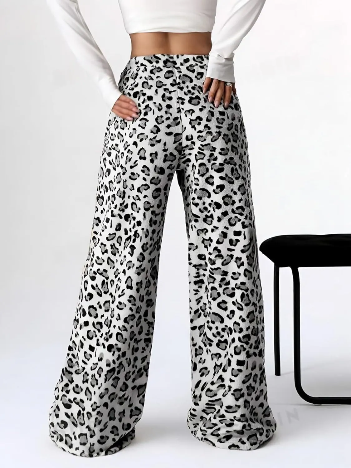 Leopard Pants Women Therian Fuzzy Pajama Pants Y2k Cheetah Pants Grunge High Waisted Fluffy Pants