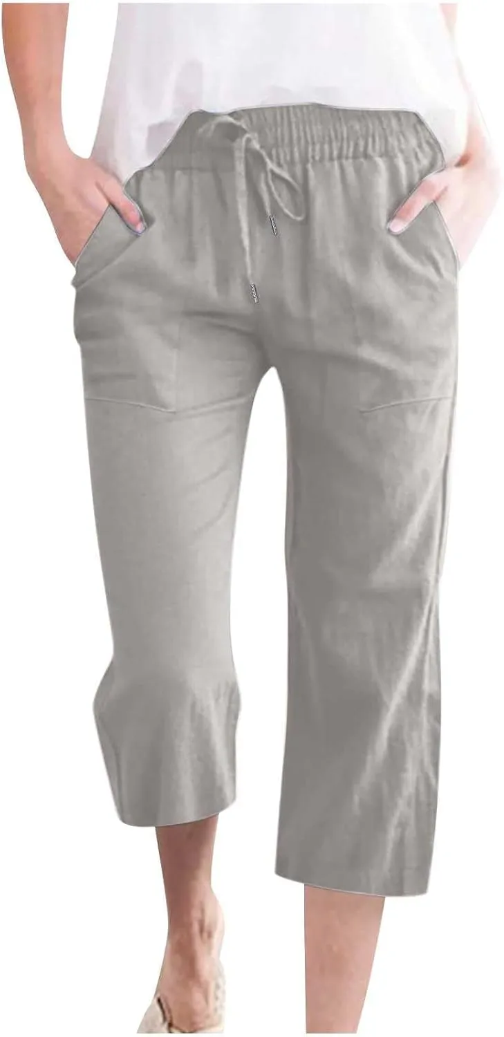 Lightweight Linen Pants Women Linen Pant Drawstring Elastic Trousers Comfy Straight Leg Linen Blend Pants Linen Outfit