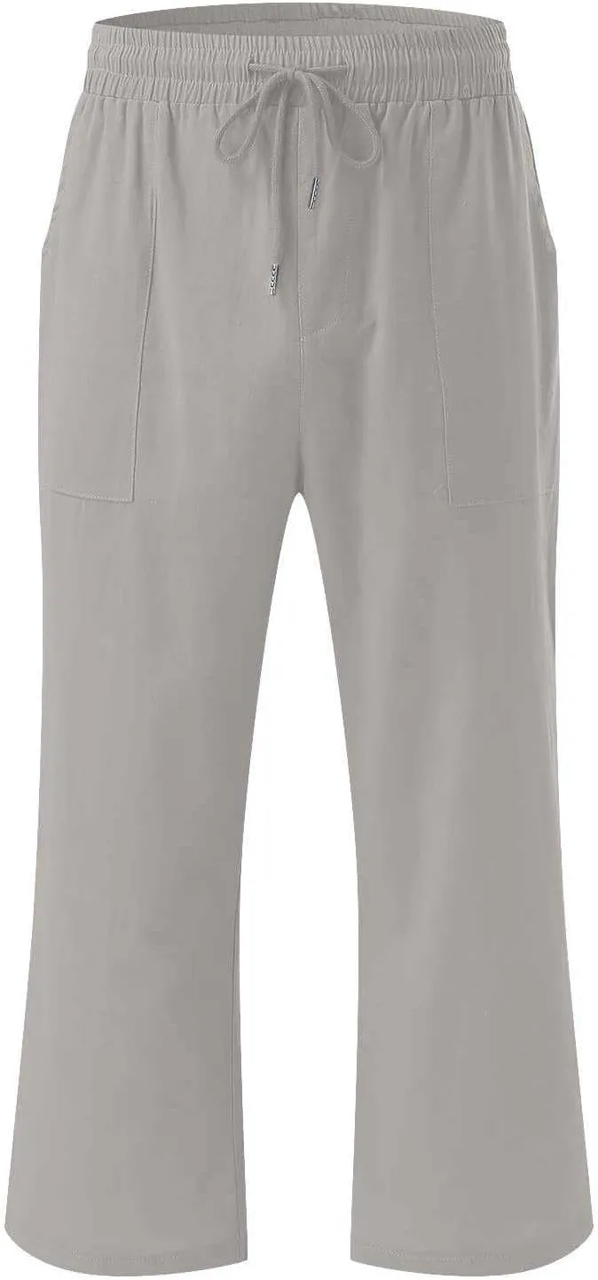 Lightweight Linen Pants Women Linen Pant Drawstring Elastic Trousers Comfy Straight Leg Linen Blend Pants Linen Outfit