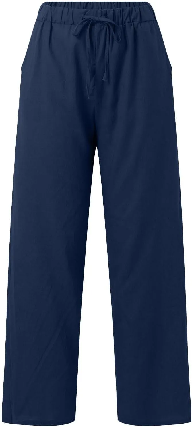 Linen Pants for Women 2025 Summmer Straight Leg Lounge Beach Pant High Waisted Elastic Drawstring with Pockets