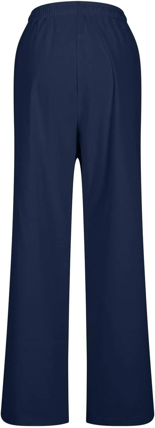 Linen Pants Women 2025 Summer High Waist Elastic Long Pant Straight Leg Lounge Pants Casual Lightweight Trousers