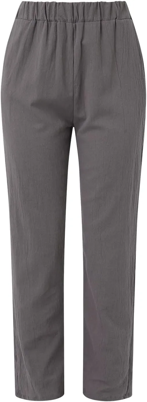 Linen Pants Women High Waist Loose Summer Beach Pants Casual Lightweight Drawstring Lounge Trousers with Pockets
