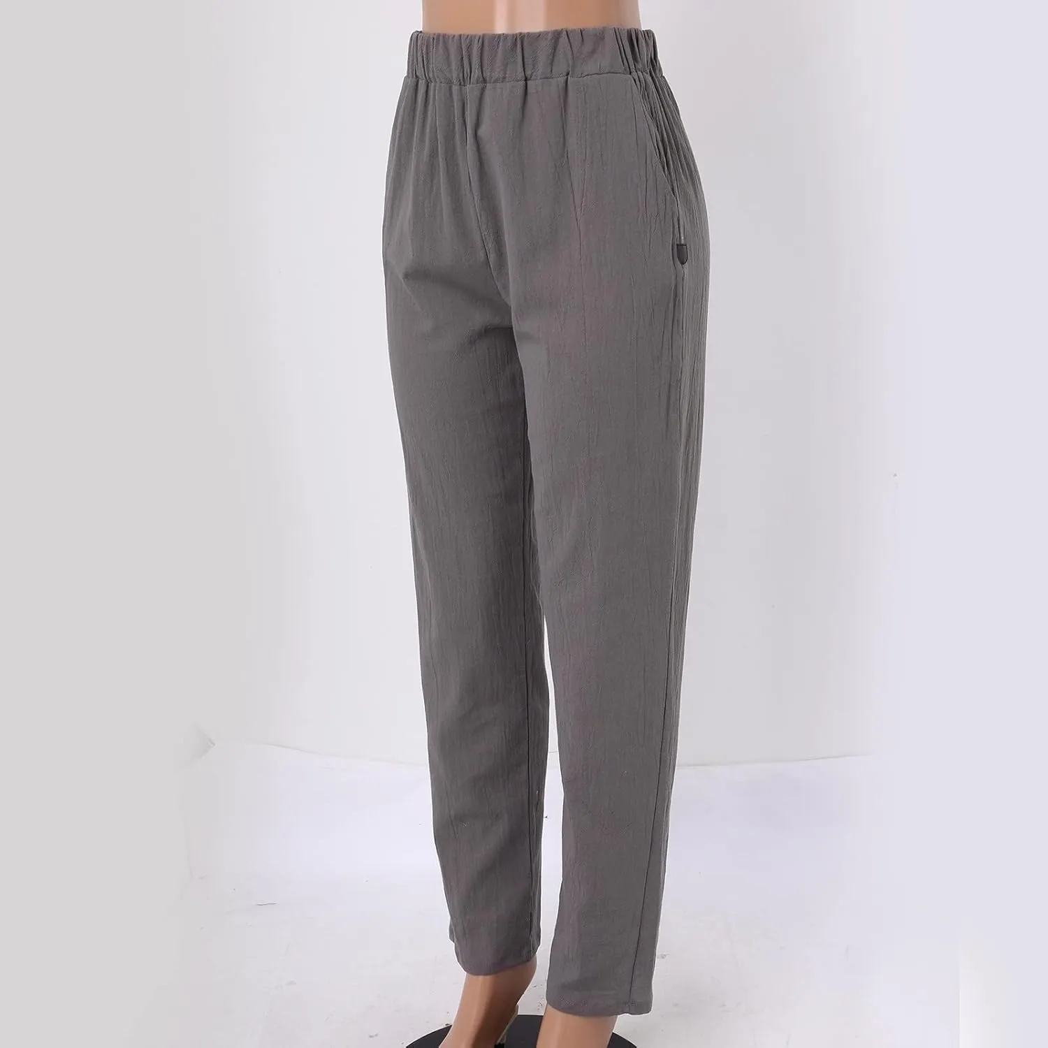 Linen Pants Women High Waist Loose Summer Beach Pants Casual Lightweight Drawstring Lounge Trousers with Pockets