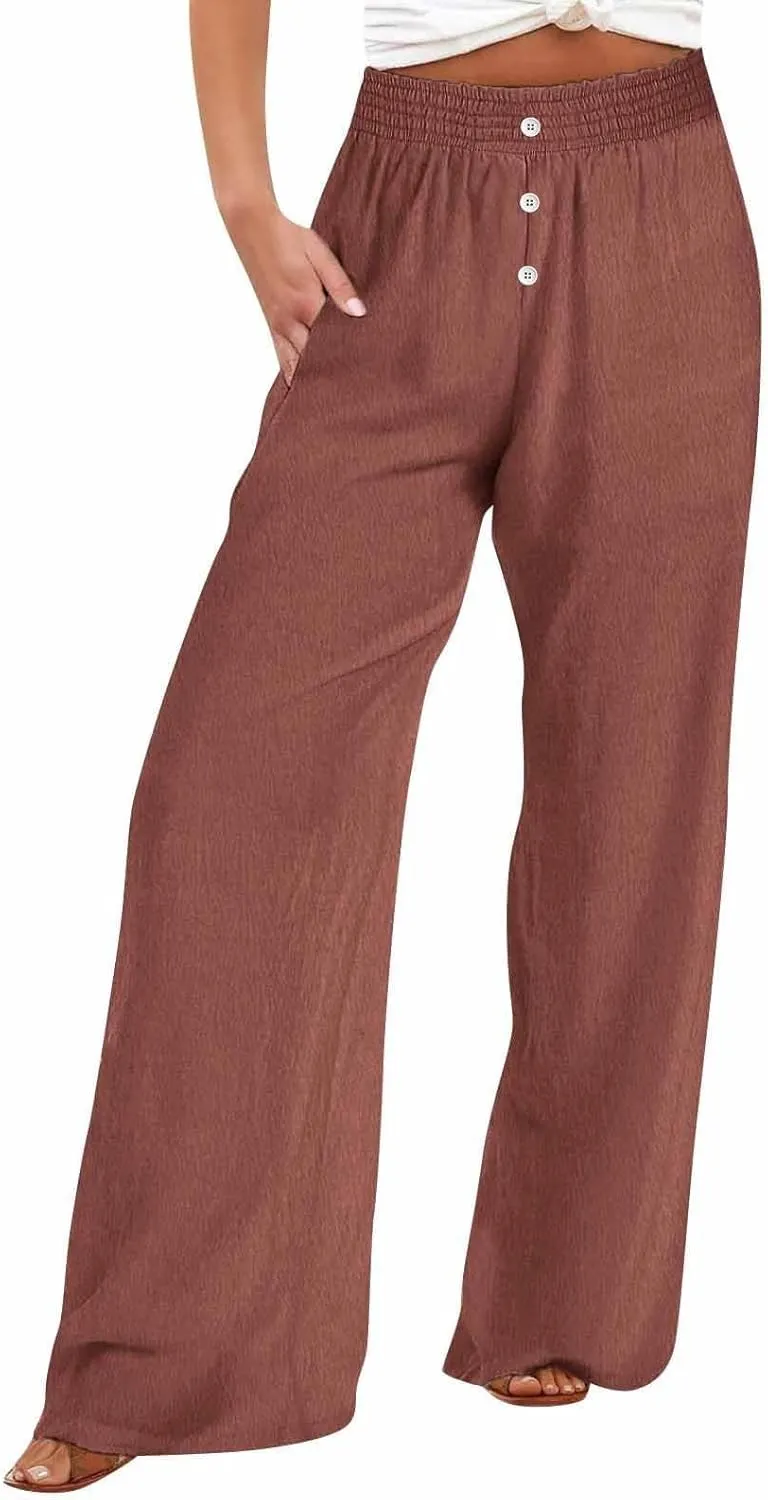 Linen Pants Women High Waisted Wide Leg Lounge Palazzo Capri Pants Summer Business Casual Work Pants Trousers 2025