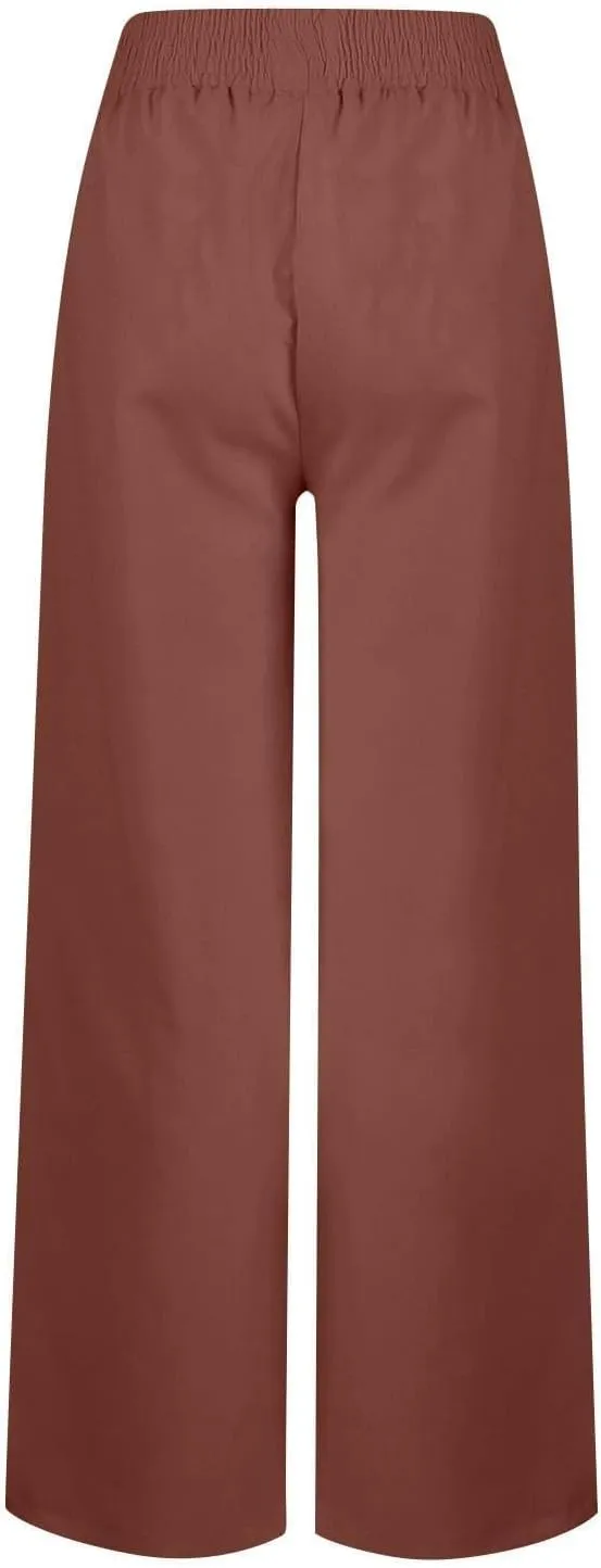 Linen Pants Women High Waisted Wide Leg Lounge Palazzo Capri Pants Summer Business Casual Work Pants Trousers 2025