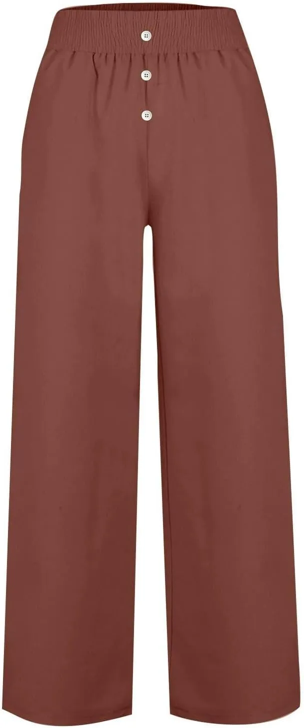 Linen Pants Women High Waisted Wide Leg Lounge Palazzo Capri Pants Summer Business Casual Work Pants Trousers 2025