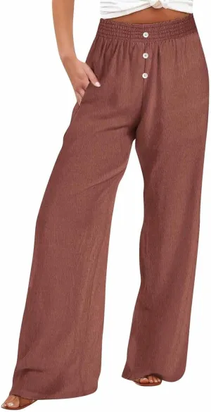Linen Pants Women High Waisted Wide Leg Lounge Palazzo Capri Pants Summer Business Casual Work Pants Trousers 2025