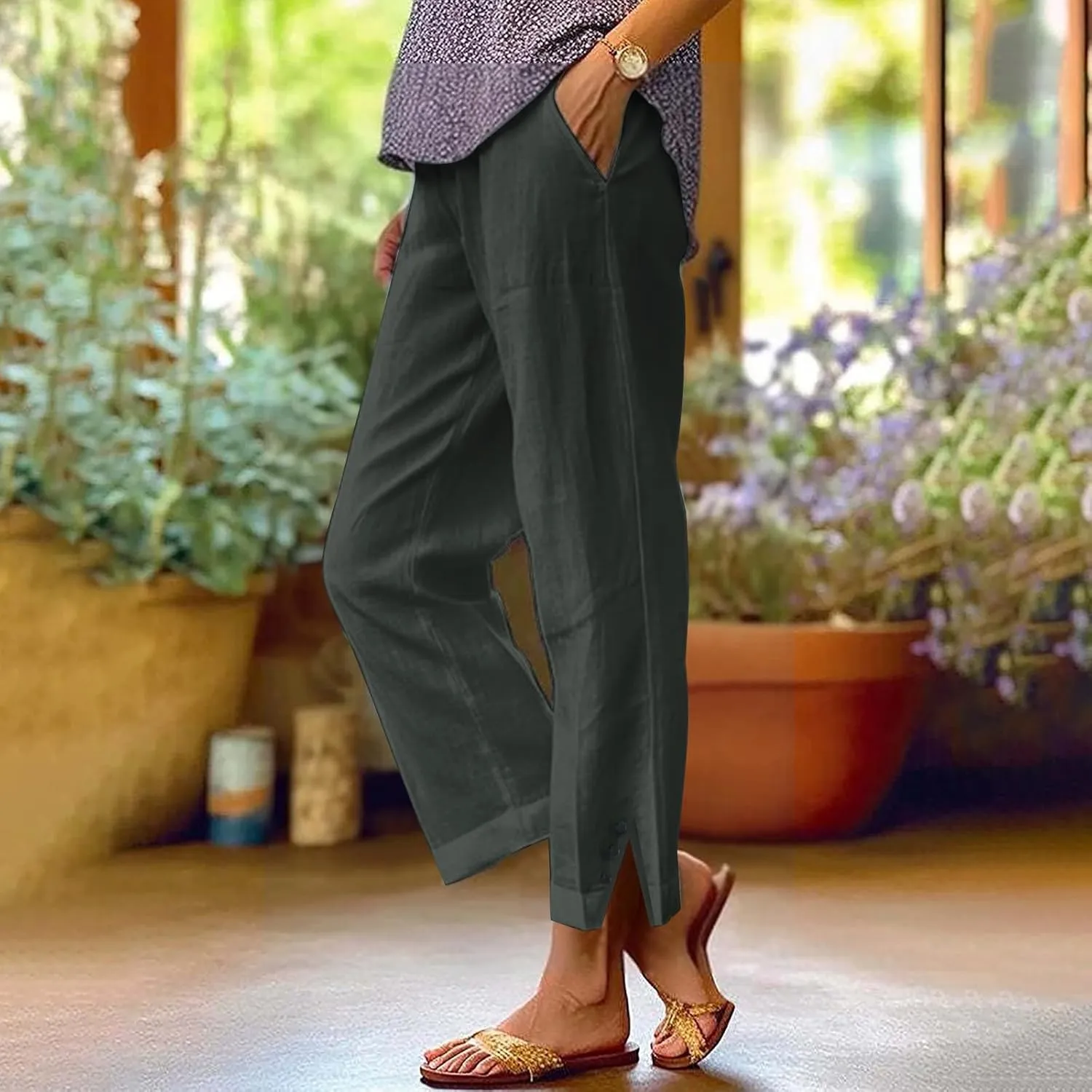 Linen Pants Women Solid Elastic Pants Long Drawstring Linen Women Lounge Sweatpants with Pockets 2025 Spring Fall