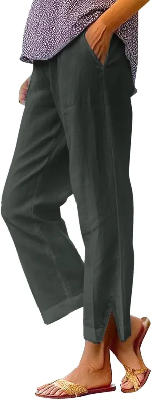 Linen Pants Women Solid Elastic Pants Long Drawstring Linen Women Lounge Sweatpants with Pockets 2025 Spring Fall