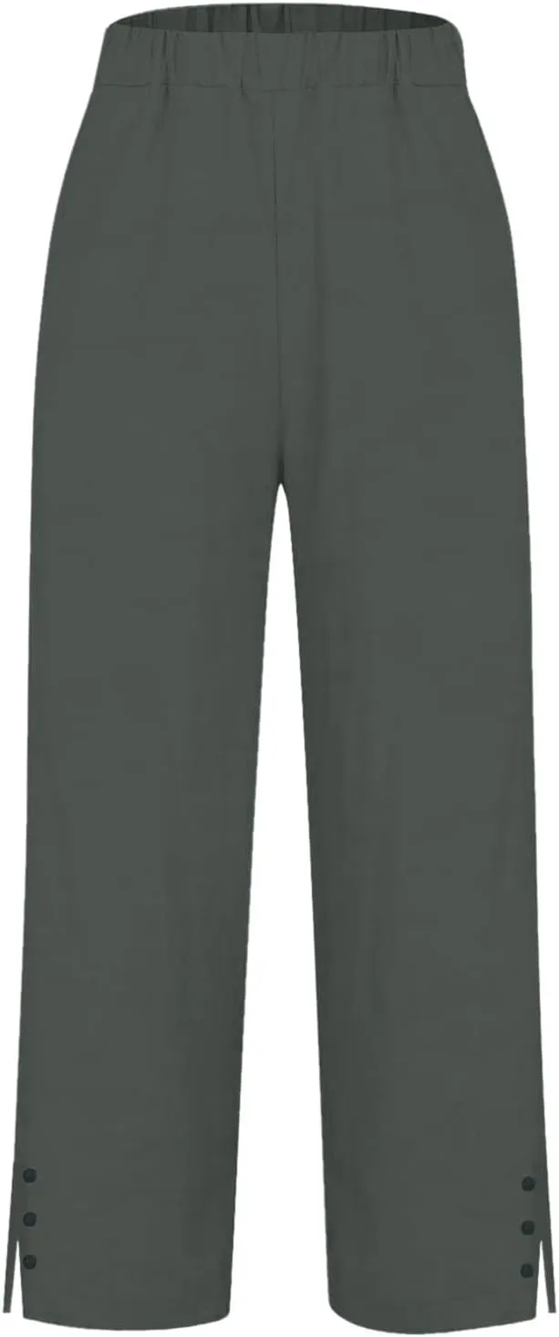 Linen Pants Women Solid Elastic Pants Long Drawstring Linen Women Lounge Sweatpants with Pockets 2025 Spring Fall