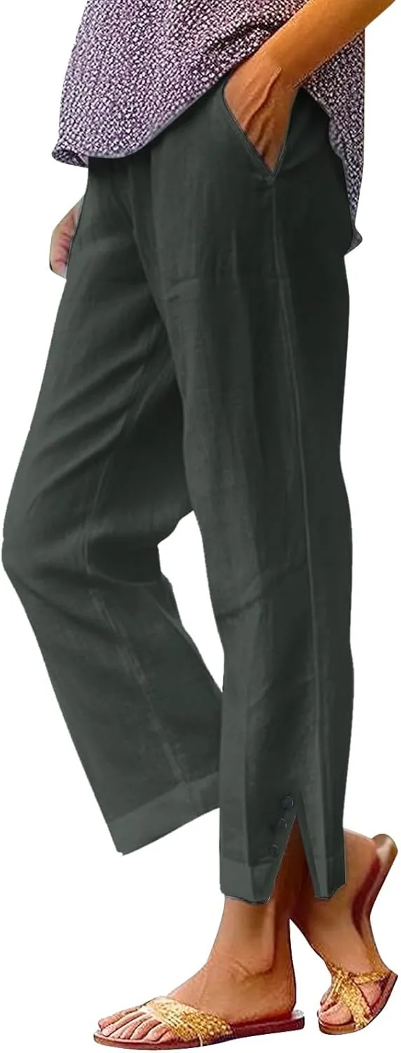 Linen Pants Women Solid Elastic Pants Long Drawstring Linen Women Lounge Sweatpants with Pockets 2025 Spring Fall
