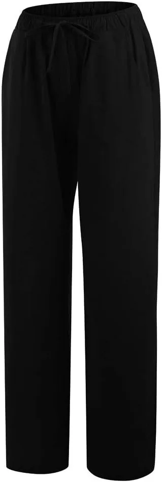 Linen Pants Women Summer Baggy Wide Leg Drawstring Cotton Pants High Waist Lounge Pants Casual Beach Palazzo Trousers