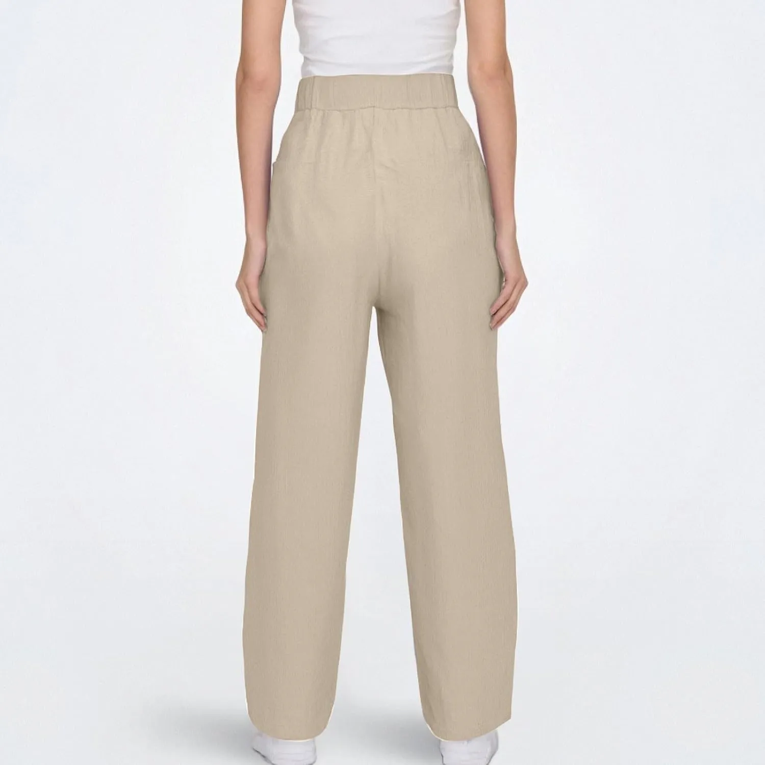 Linen Pants Women Summer Casual Cotton Linen Pants High Waisted Drawstring Lounge Pants Beach Trousers