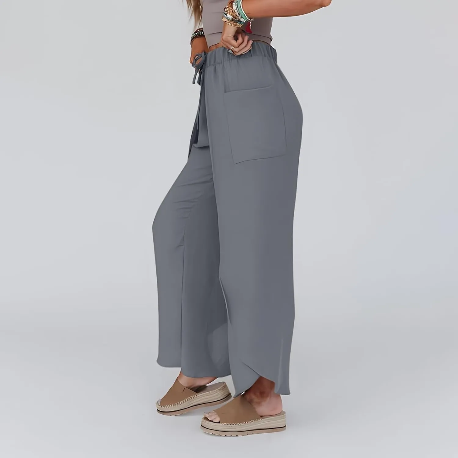Linen Pants Women Wide Leg Summer Linen Pants Leg Drawstring Elastic High Waist Pant Linen Blend Pants Linen Outfit
