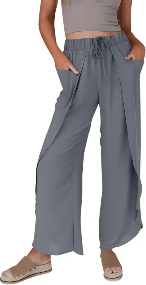 Linen Pants Women Wide Leg Summer Linen Pants Leg Drawstring Elastic High Waist Pant Linen Blend Pants Linen Outfit