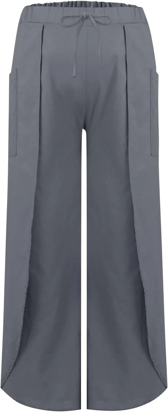 Linen Pants Women Wide Leg Summer Linen Pants Leg Drawstring Elastic High Waist Pant Linen Blend Pants Linen Outfit