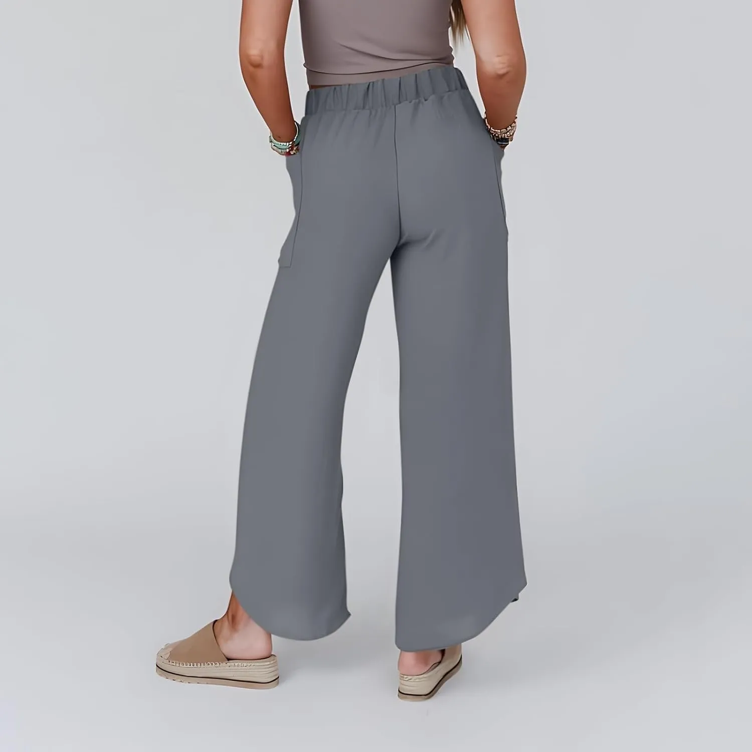 Linen Pants Women Wide Leg Summer Linen Pants Leg Drawstring Elastic High Waist Pant Linen Blend Pants Linen Outfit