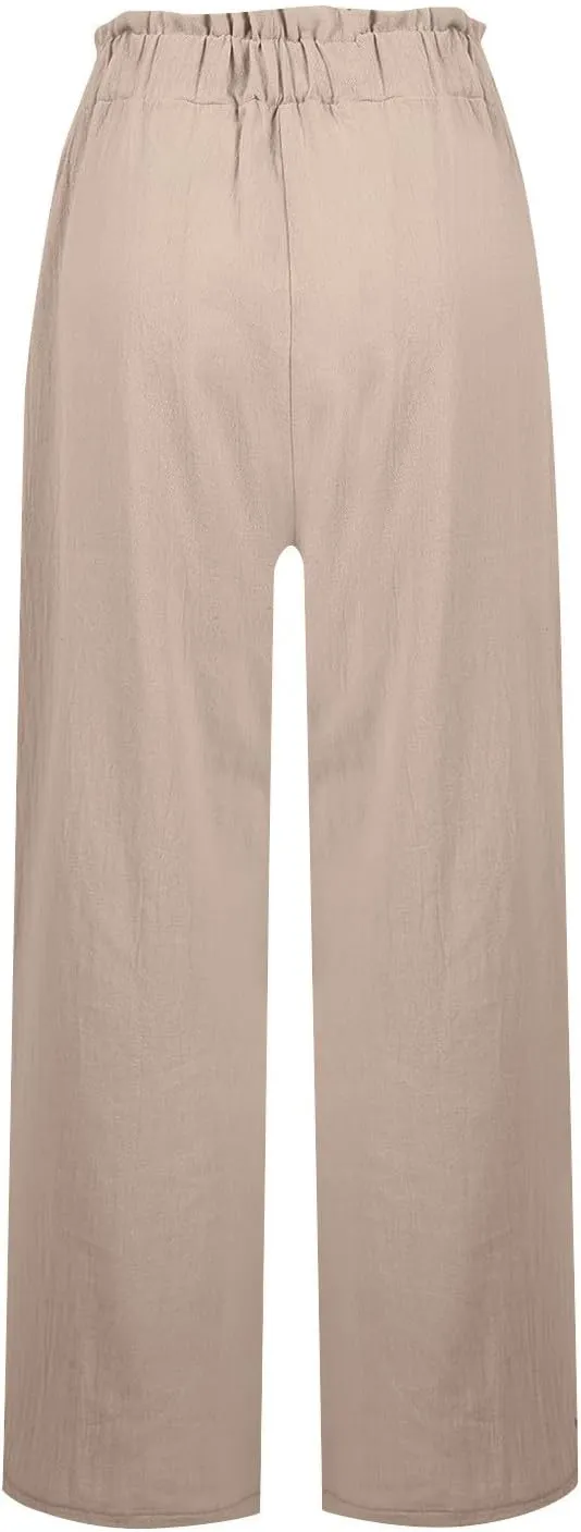 Linen Wide Leg Pants for Women Dressy High Waisted Palazzo Pants Casual Summer Comfy Work Pants Slacks with Pockets
