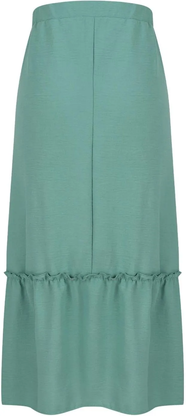 Long Ruffle Skirt for Women Fashion Flowy Boho Maxi Skirts Elastic High Wasit A-Line Pleated Tiered Beach Skirts