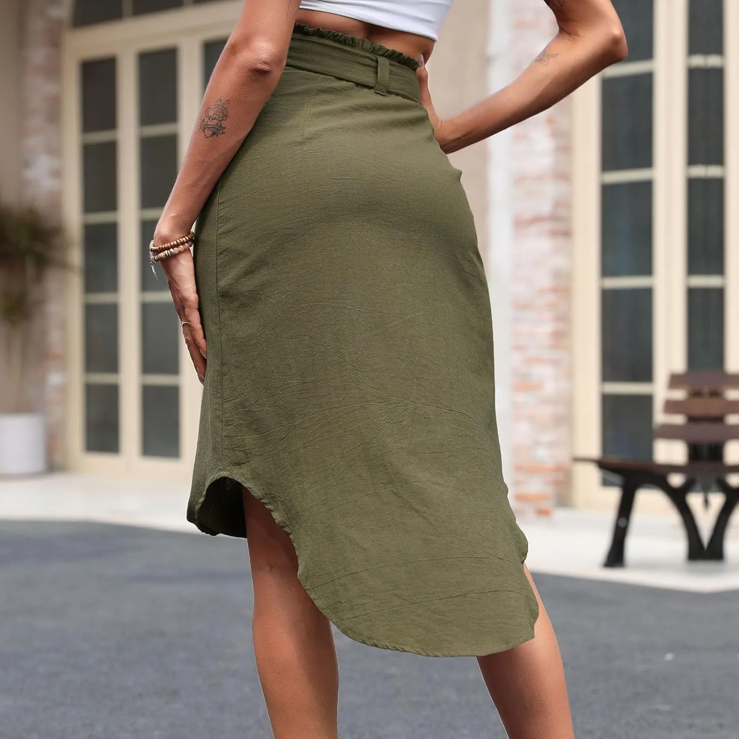 Long Skirts for Women Casual Drawstring High Wasit Half Dress Comfy Irregular Hem Beach Skirts Party Dressy