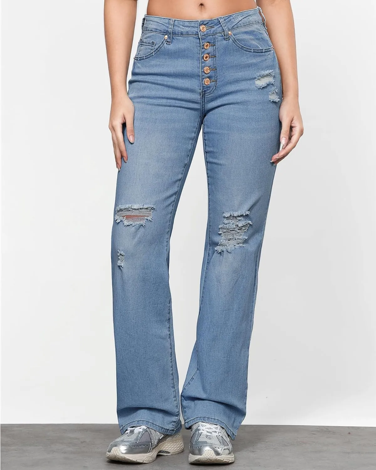 LookbookStore High Waisted Ripped Flare Jeans for Women Distressed Bell Bottom Jeans Wide Leg Pants
