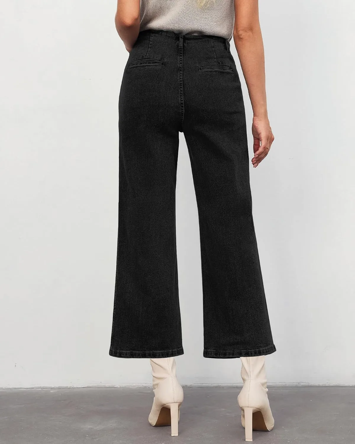 LookbookStore Womens Jeans High Waisted Trendy Cropped Wide Leg Baggy Stretchy Denim Jean Pants Pocket Trousers Jeans