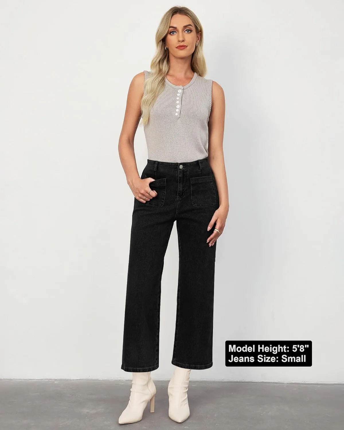 LookbookStore Womens Jeans High Waisted Trendy Cropped Wide Leg Baggy Stretchy Denim Jean Pants Pocket Trousers Jeans