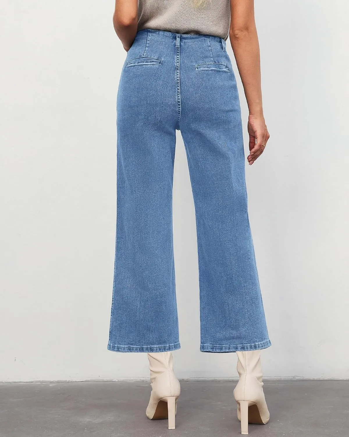 LookbookStore Womens Jeans High Waisted Trendy Cropped Wide Leg Baggy Stretchy Denim Jean Pants Pocket Trousers Jeans