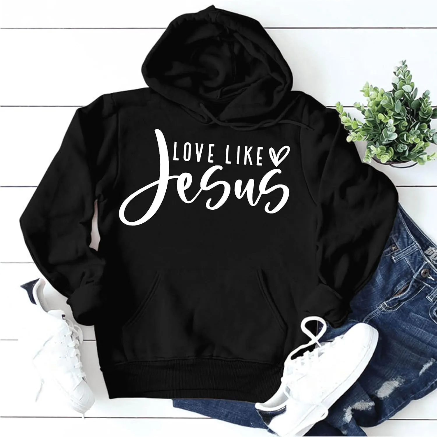 Love Like Jesus Hoodie Christian Sweatshirts Faith Shirts God Religious Oversized Pullover Tops for Women