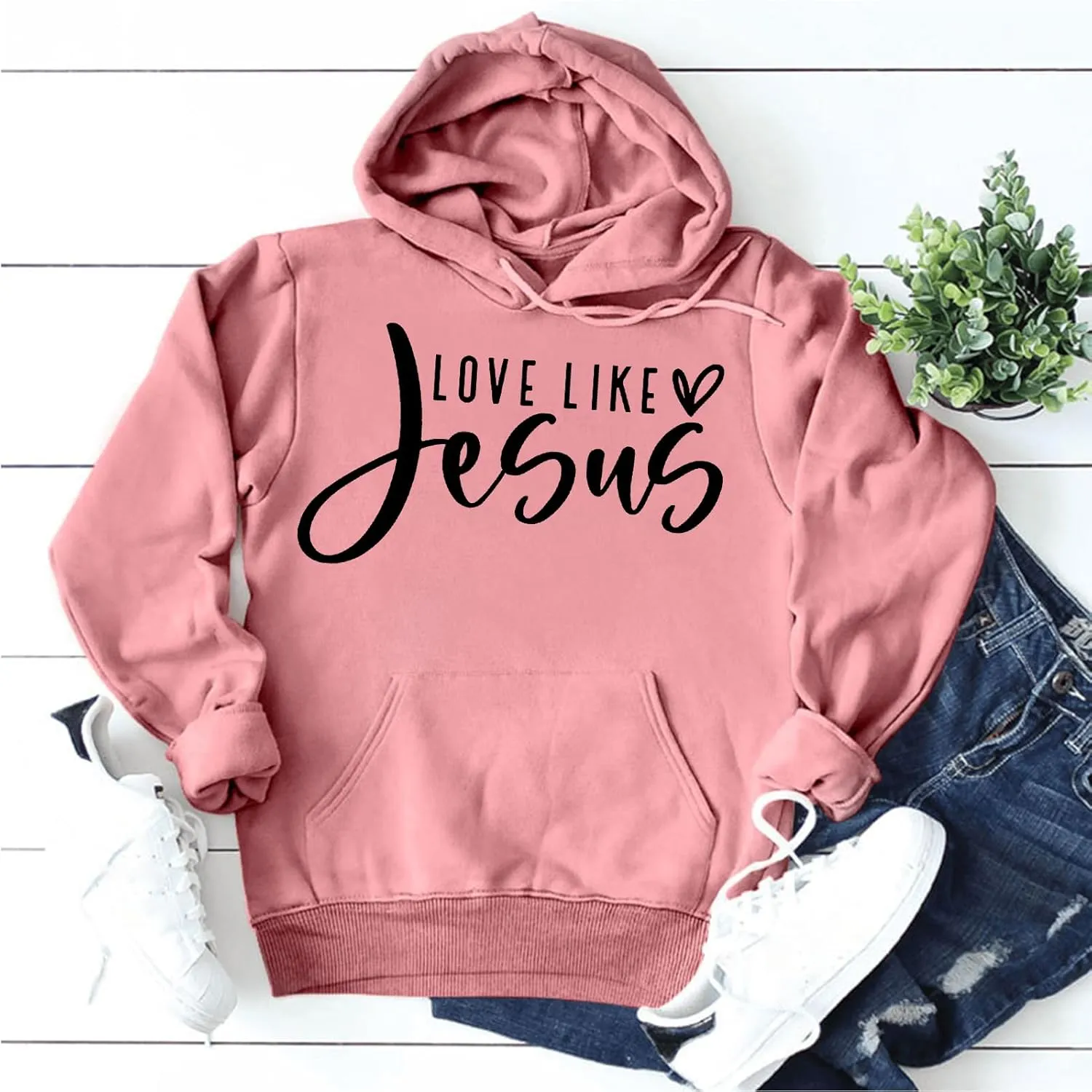 Love Like Jesus Hoodie Christian Sweatshirts Faith Shirts God Religious Oversized Pullover Tops for Women