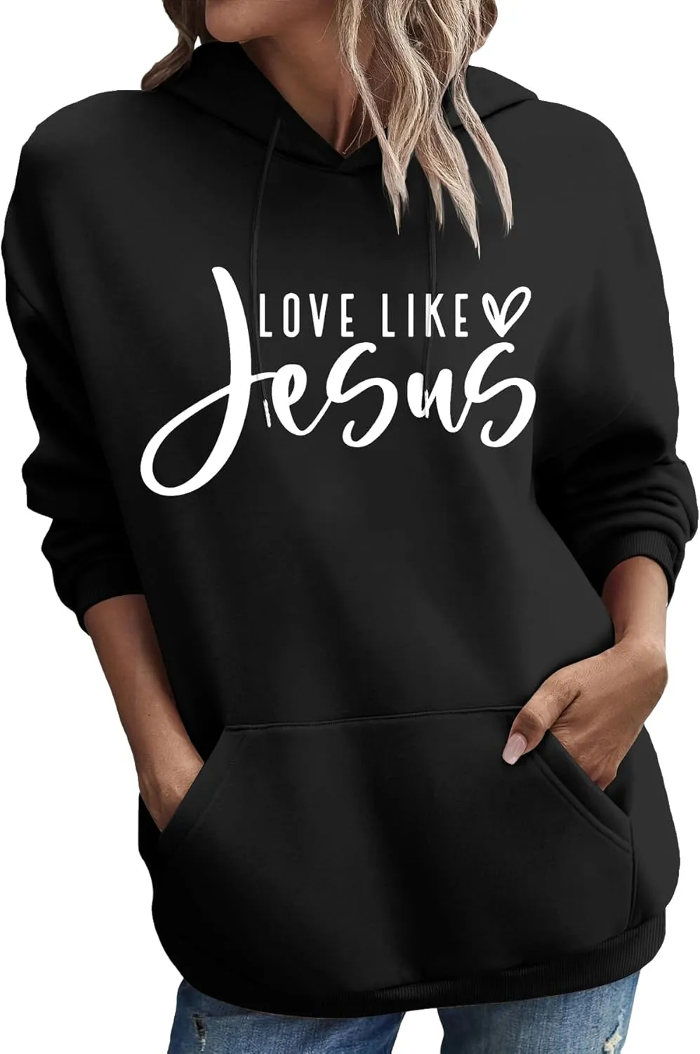 Love Like Jesus Hoodie Christian Sweatshirts Faith Shirts God Religious Oversized Pullover Tops for Women