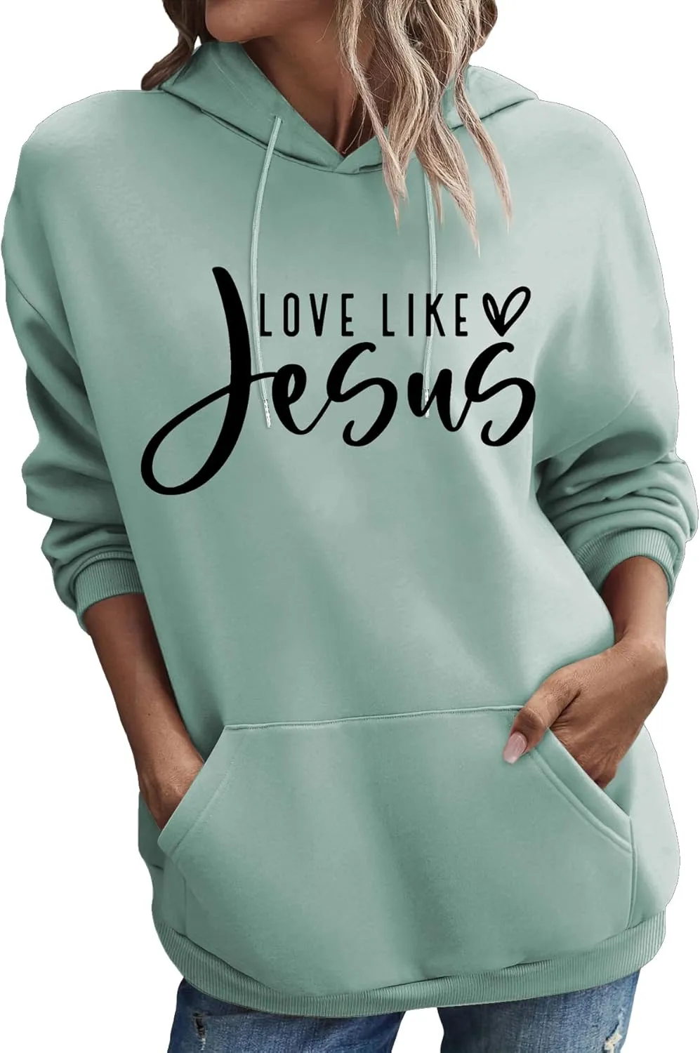 Love Like Jesus Hoodie Christian Sweatshirts Faith Shirts God Religious Oversized Pullover Tops for Women