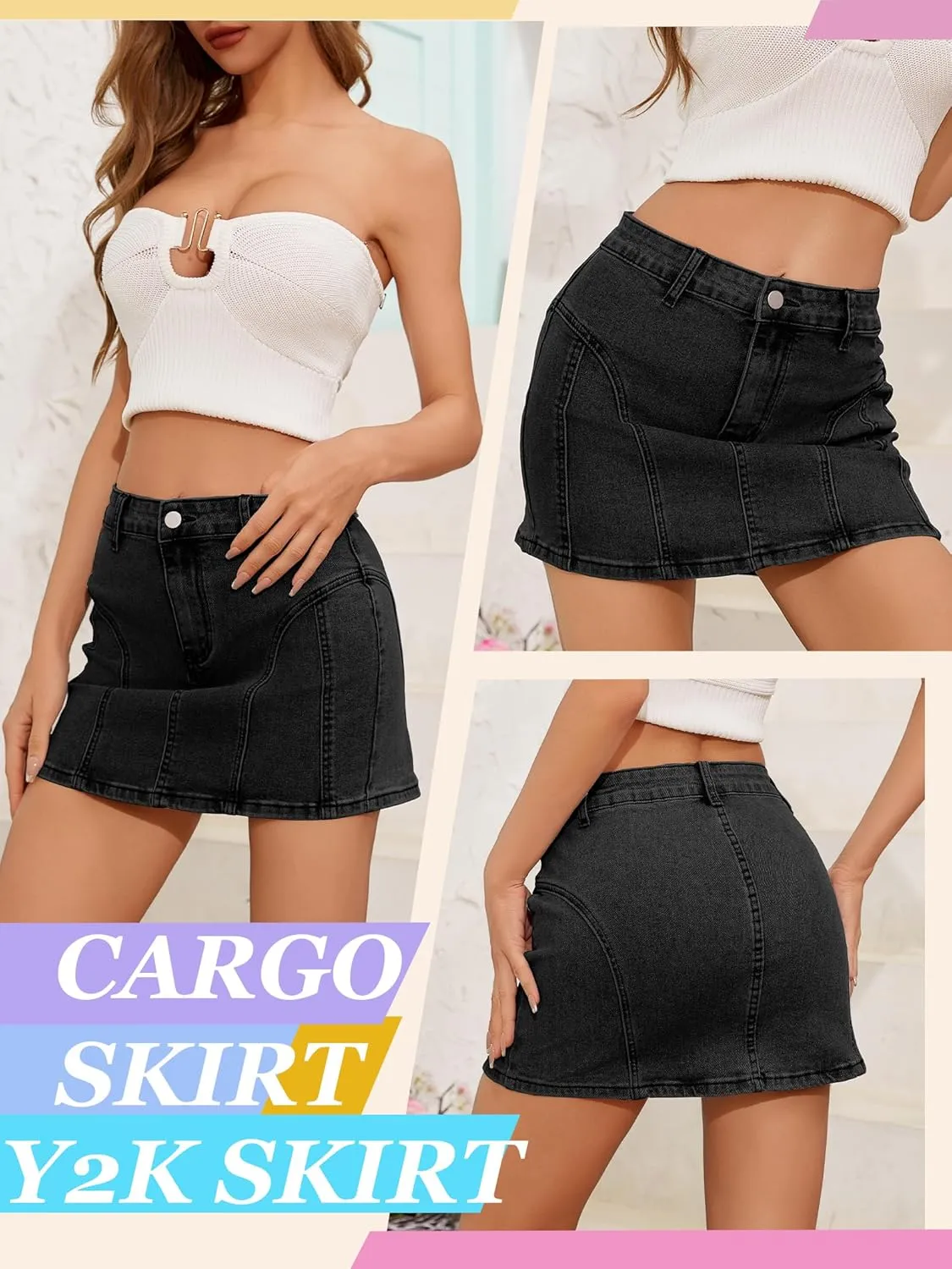 Low Waist Denim Skirt Y2k Cargo Skirt Suitable for Daily Leisure Travel Date Picnic Mini Jean Skirts for Women