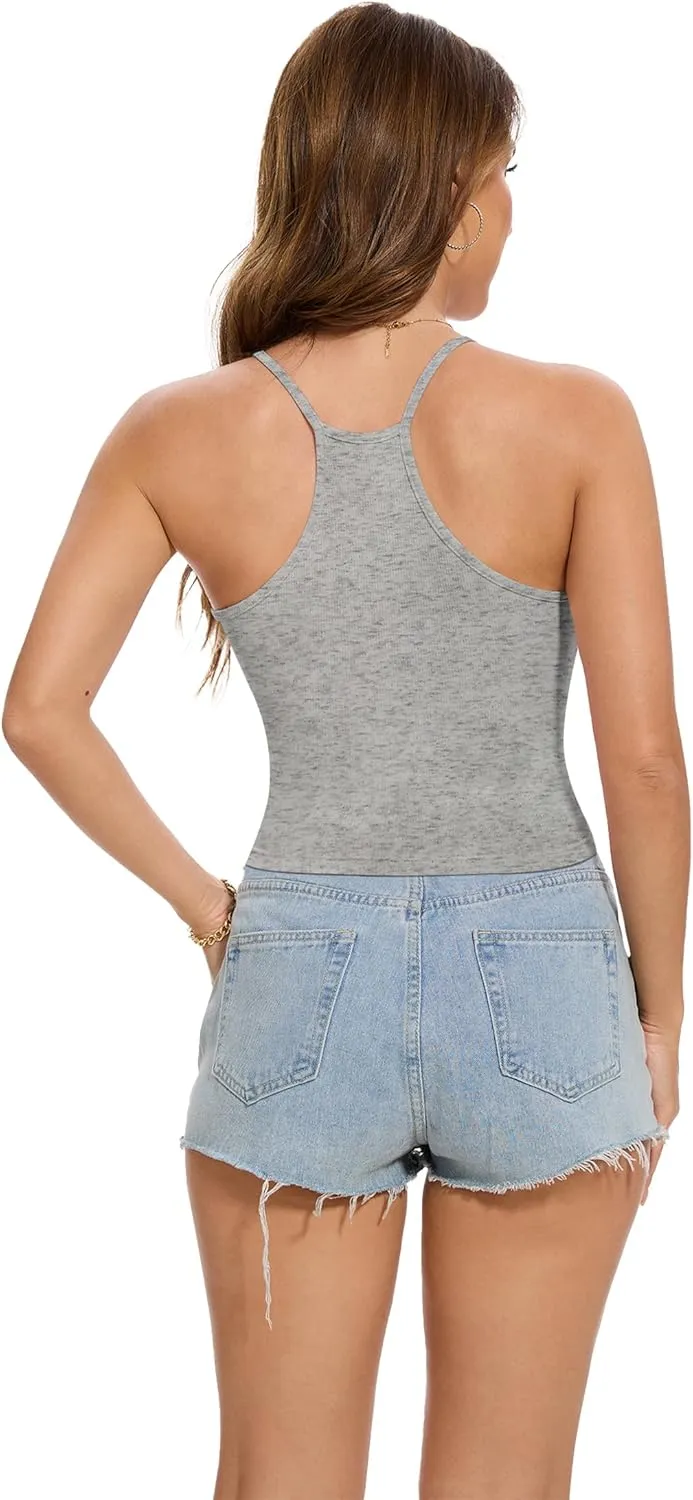 LOZ Women's Spaghetti Strap Ribbed Tank Tops Seamless Racerback Camisoles Sleeveless Summer Casual Scoop Neck Tops