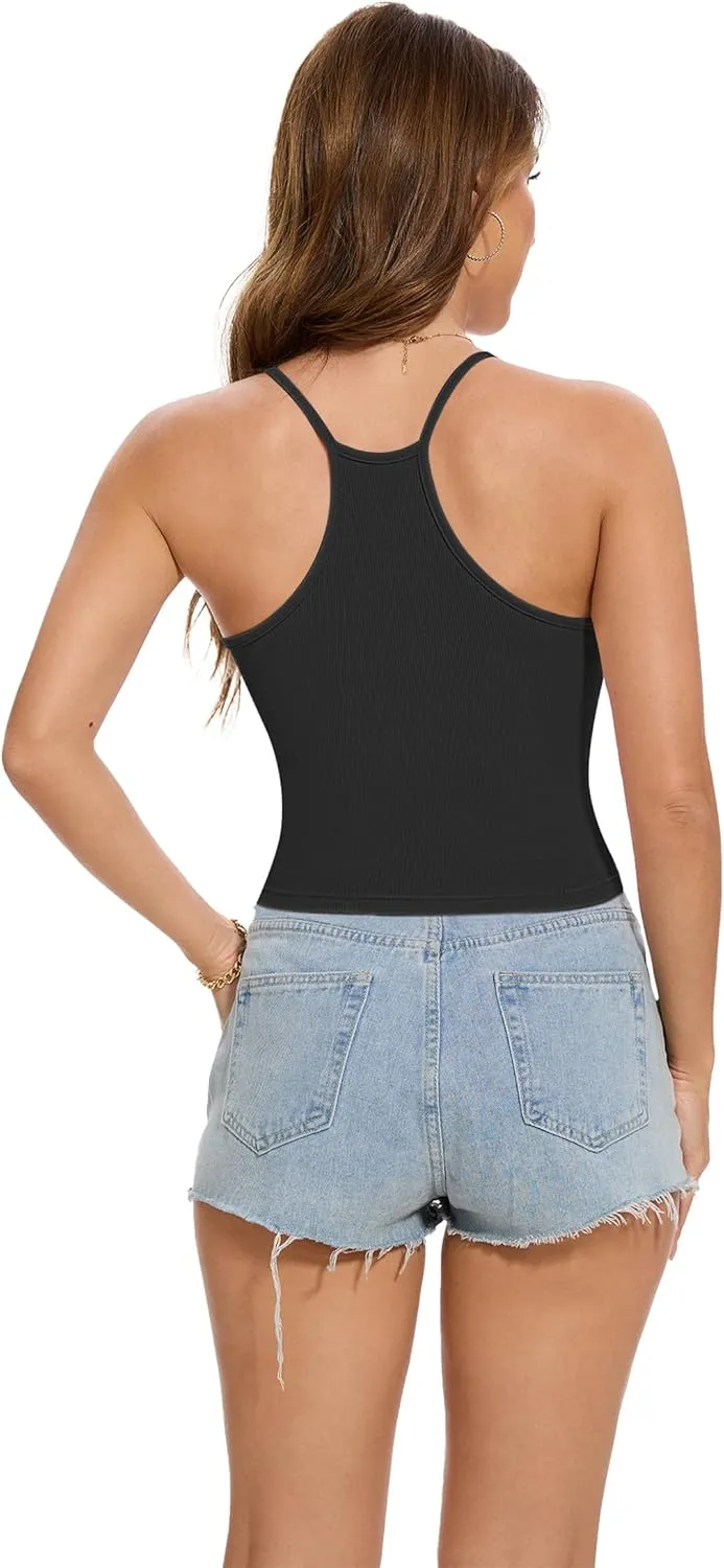 LOZ Women's Spaghetti Strap Ribbed Tank Tops Seamless Racerback Camisoles Sleeveless Summer Casual Scoop Neck Tops