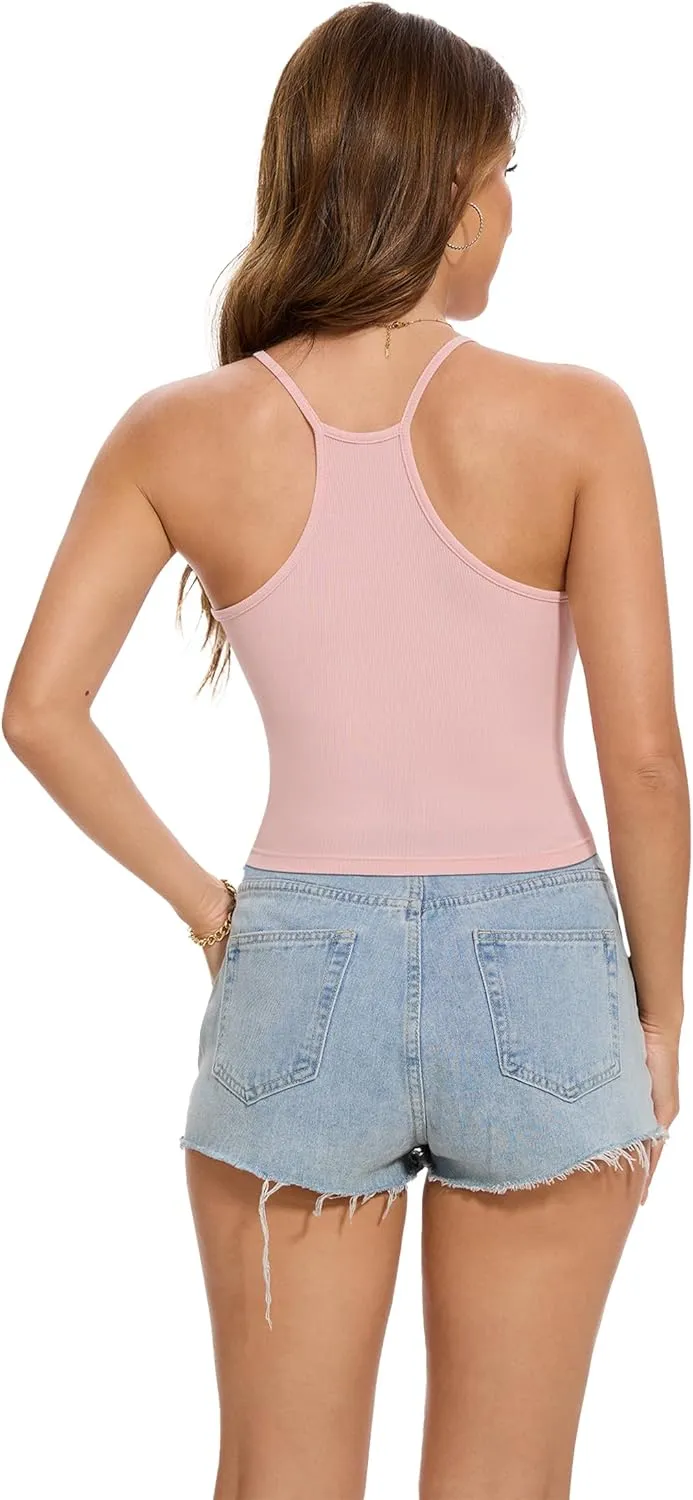 LOZ Women's Spaghetti Strap Ribbed Tank Tops Seamless Racerback Camisoles Sleeveless Summer Casual Scoop Neck Tops