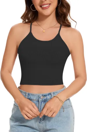 LOZ Women's Spaghetti Strap Ribbed Tank Tops Seamless Racerback Camisoles Sleeveless Summer Casual Scoop Neck Tops