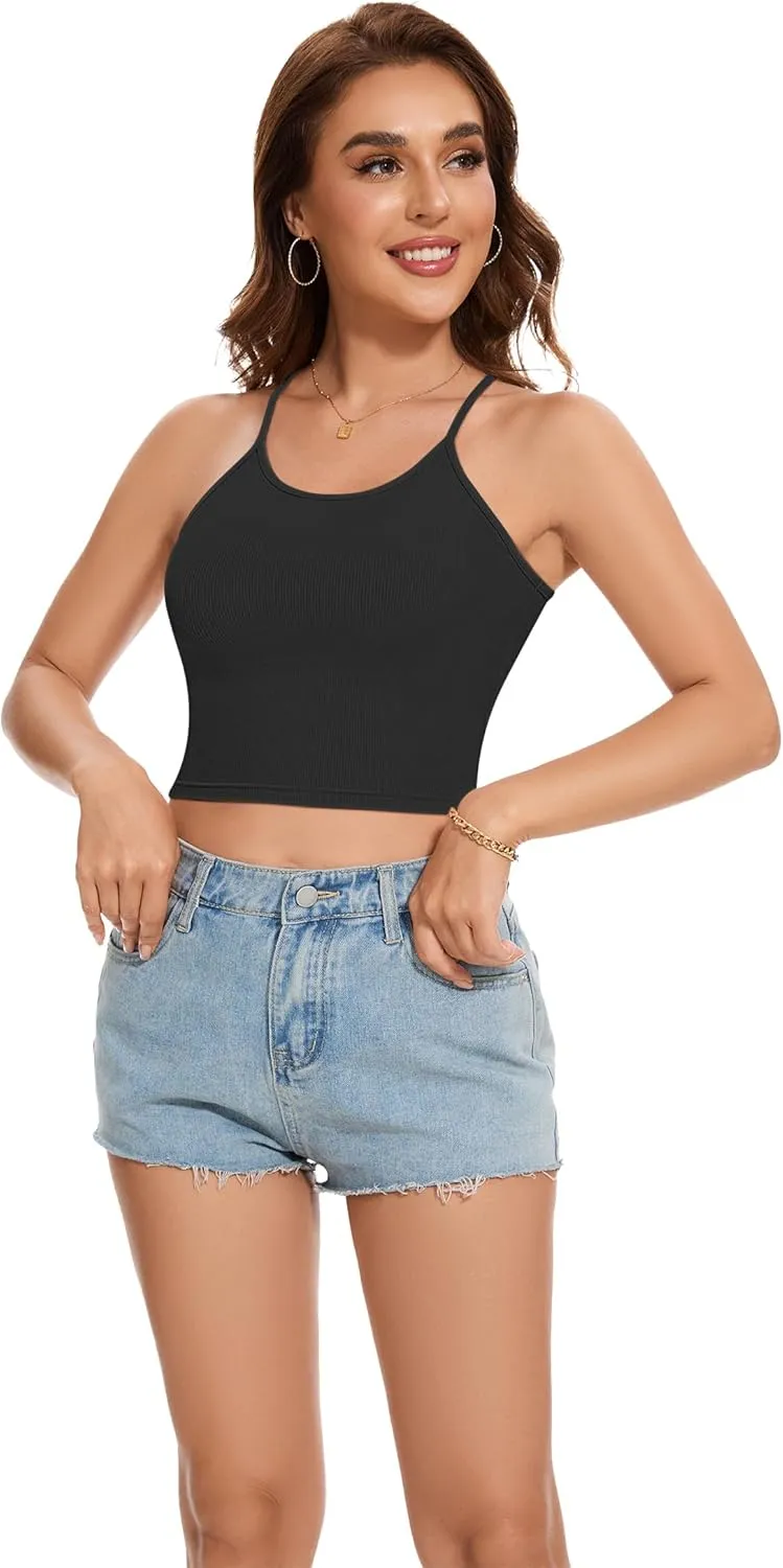LOZ Women's Spaghetti Strap Ribbed Tank Tops Seamless Racerback Camisoles Sleeveless Summer Casual Scoop Neck Tops