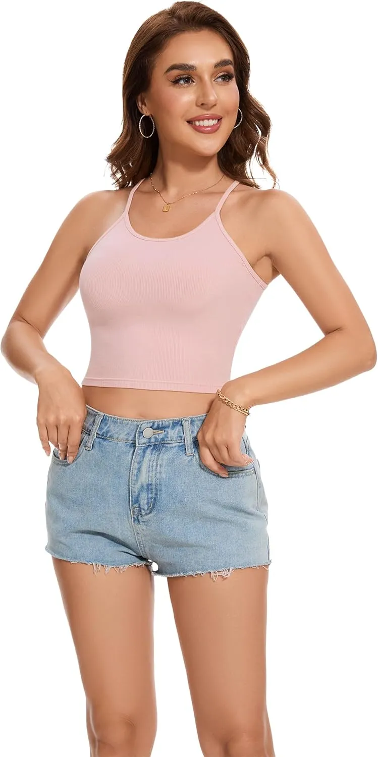 LOZ Women's Spaghetti Strap Ribbed Tank Tops Seamless Racerback Camisoles Sleeveless Summer Casual Scoop Neck Tops