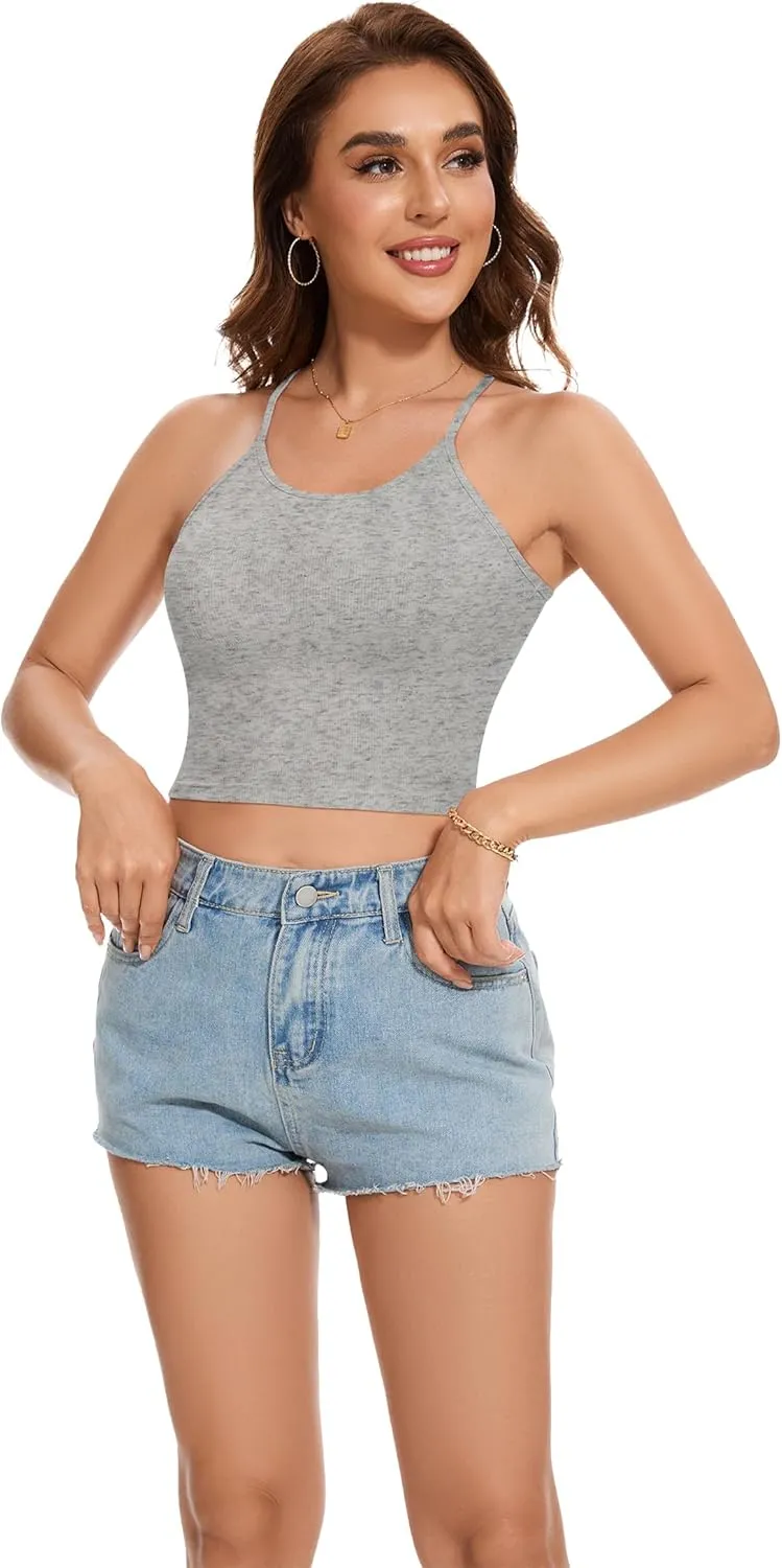 LOZ Women's Spaghetti Strap Ribbed Tank Tops Seamless Racerback Camisoles Sleeveless Summer Casual Scoop Neck Tops